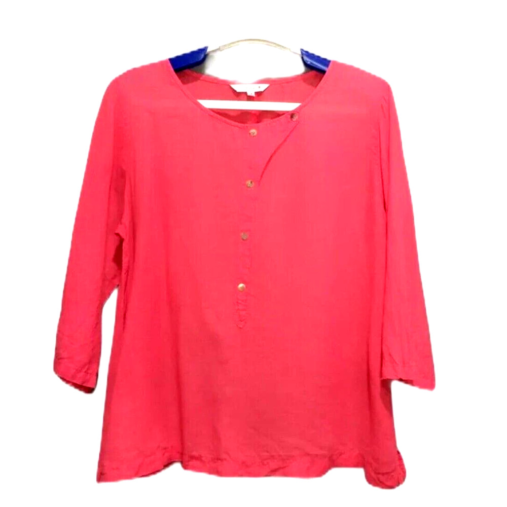 Kleen Lagenlook Pullover Pink Linen Top Shirt Button Detail Women's Medium